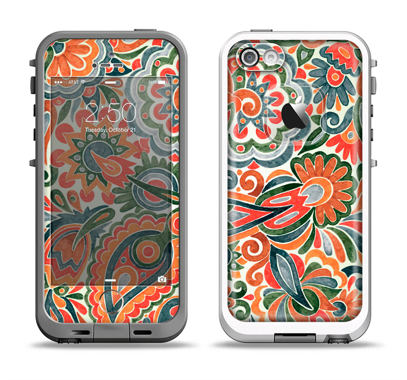 The Vintage Hand-Painted Coral Abstract Pattern Apple iPhone 5-5s LifeProof Fre Case Skin Set