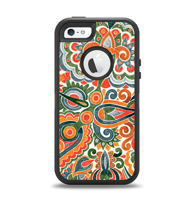 The Vintage Hand-Painted Coral Abstract Pattern Apple iPhone 5-5s Otterbox Defender Case Skin Set