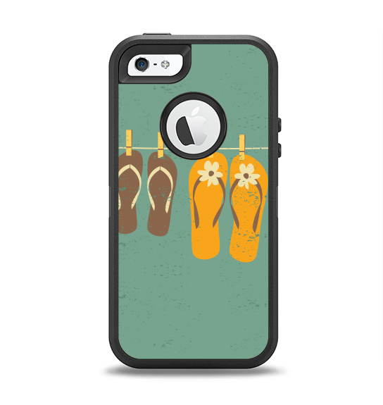 The Vintage Hanging Flip-Flops Apple iPhone 5-5s Otterbox Defender Case Skin Set