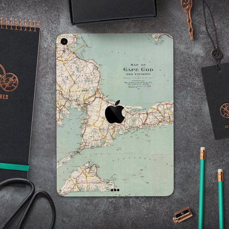 The Vintage Map of Cape Cod  - Full Body Skin Decal for the Apple iPad Pro 12.9", 11", 10.5", 9.7", Air or Mini (All Models Available)