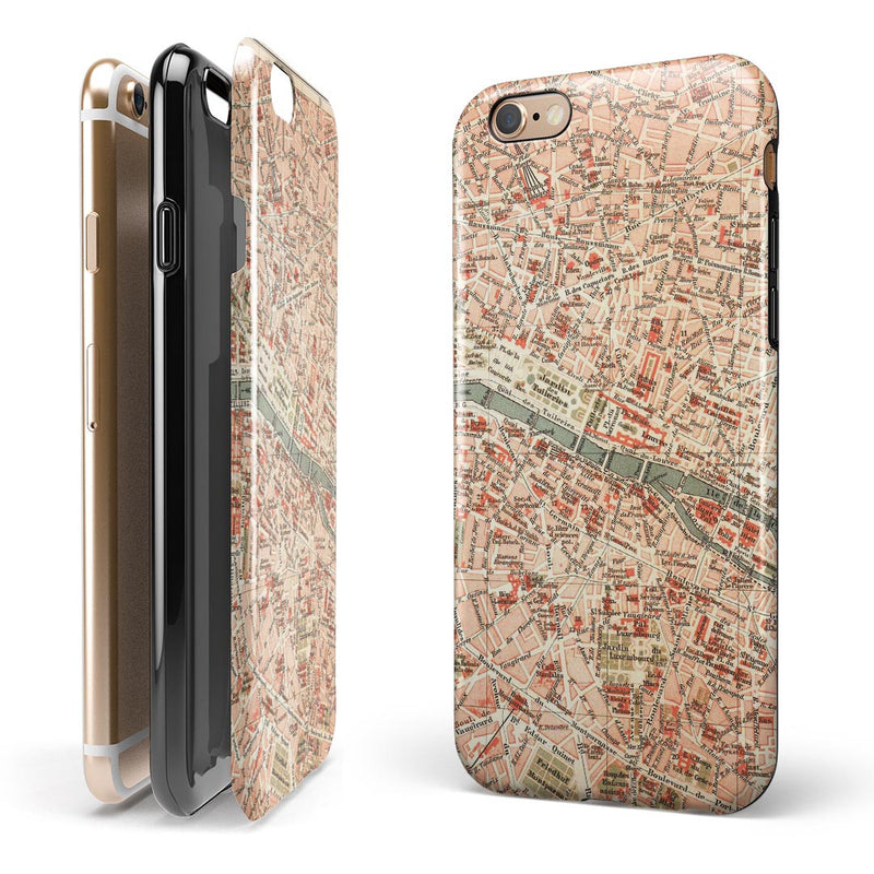 The Vintage Paris Overview Map iPhone 6/6s or 6/6s Plus 2-Piece Hybrid INK-Fuzed Case