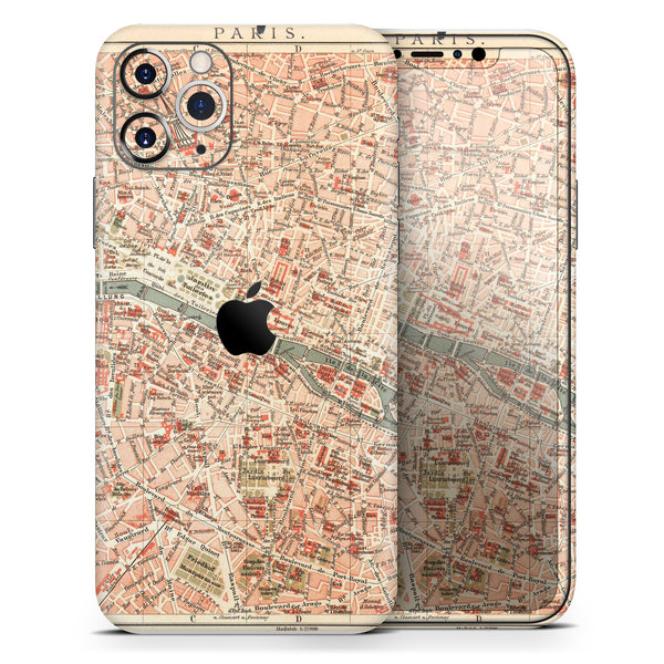 The Vintage Paris Overview Map  - Skin-Kit compatible with the Apple iPhone 12, 12 Pro Max, 12 Mini, 11 Pro or 11 Pro Max (All iPhones Available)