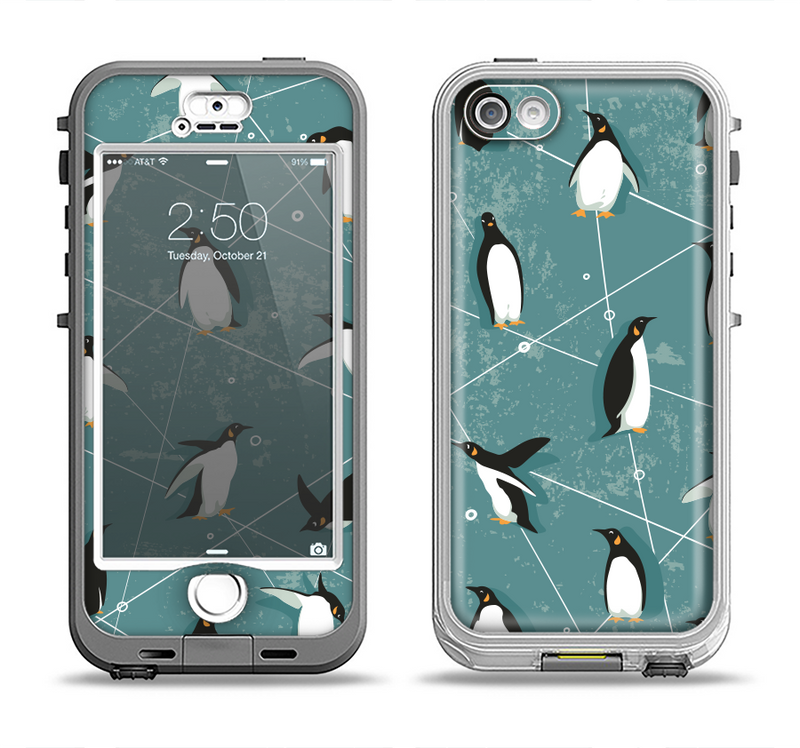 The Vintage Penguin Blue Collage Apple iPhone 5-5s LifeProof Nuud Case Skin Set