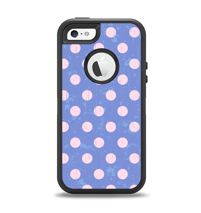 The Vintage Scratched Pink & Purple Polka Dots Apple iPhone 5-5s Otterbox Defender Case Skin Set