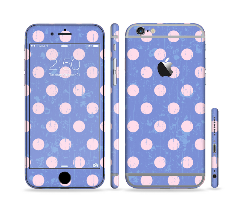 The Vintage Scratched Pink & Purple Polka Dots Sectioned Skin Series for the Apple iPhone 6/6s Plus
