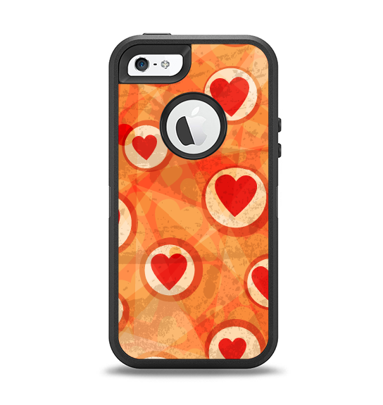 The Vintage Subtle Red and Orange Hearts Apple iPhone 5-5s Otterbox Defender Case Skin Set