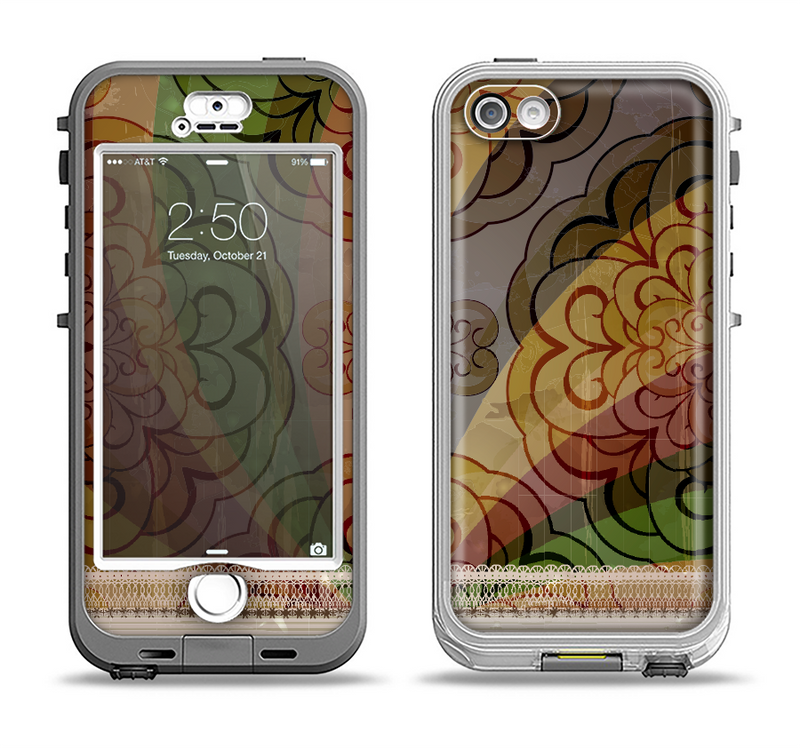 The Vintage Swirled Colorful Pattern Apple iPhone 5-5s LifeProof Nuud Case Skin Set