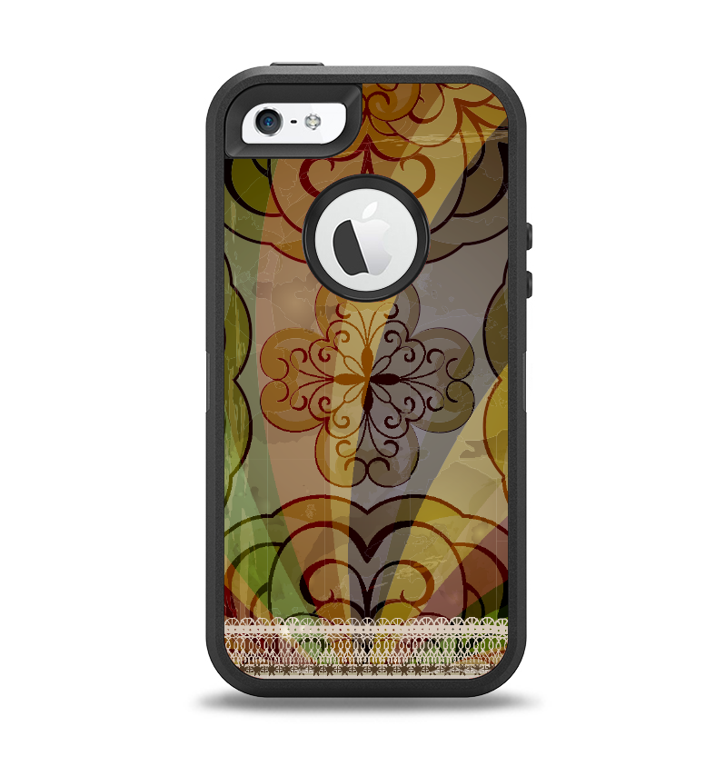 The Vintage Swirled Colorful Pattern Apple iPhone 5-5s Otterbox Defender Case Skin Set