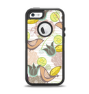 The Vintage Tan & Gold Vector Birds with Flowers Apple iPhone 5-5s Otterbox Defender Case Skin Set