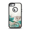 The Vintage Teal and Tan Abstract Floral Design Apple iPhone 5-5s Otterbox Defender Case Skin Set