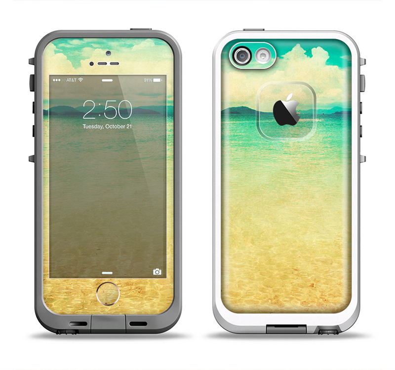 The Vintage Vibrant Beach Scene Apple iPhone 5-5s LifeProof Fre Case Skin Set