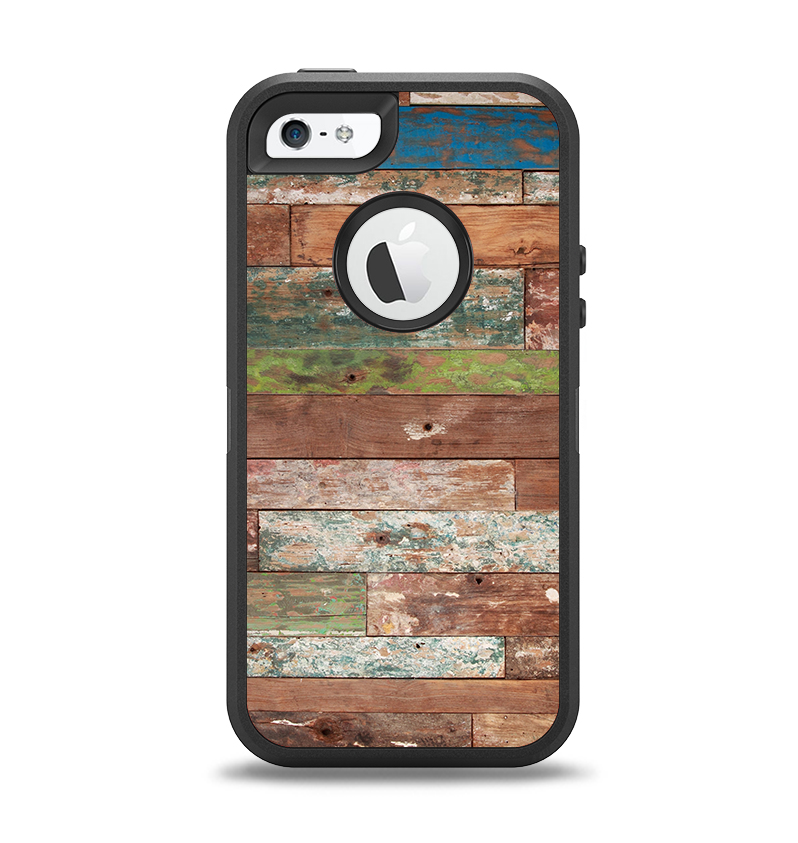 The Vintage Wood Planks Apple iPhone 5-5s Otterbox Defender Case Skin Set