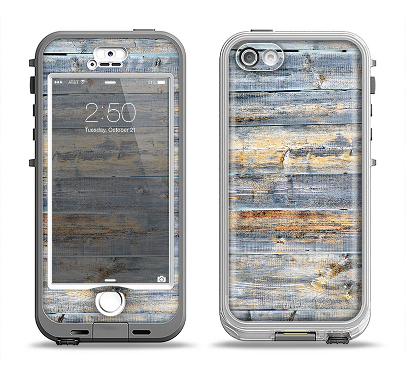 The Vintage Wooden Planks with Yellow Paint Apple iPhone 5-5s LifeProof Nuud Case Skin Set