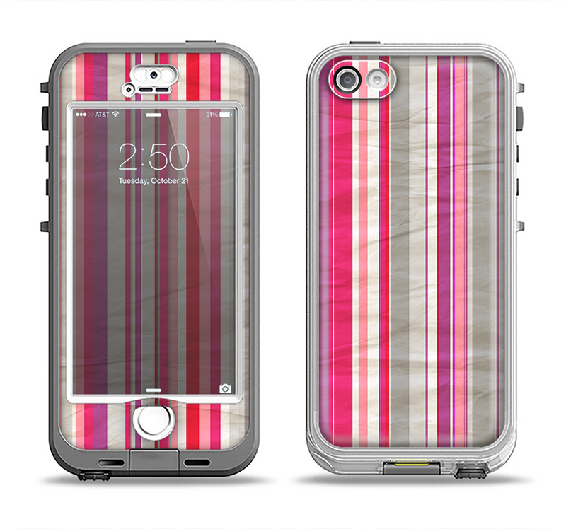 The Vintage Wrinkled Color Tall Stripes Apple iPhone 5-5s LifeProof Nuud Case Skin Set