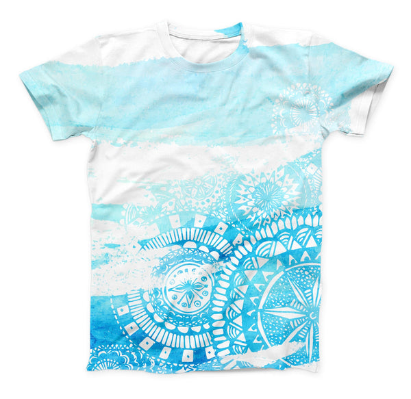 The Vivid Blue Abstract Washed ink-Fuzed Unisex All Over Full-Printed Fitted Tee Shirt