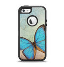 The Vivid Blue Butterfly On Textile Apple iPhone 5-5s Otterbox Defender Case Skin Set