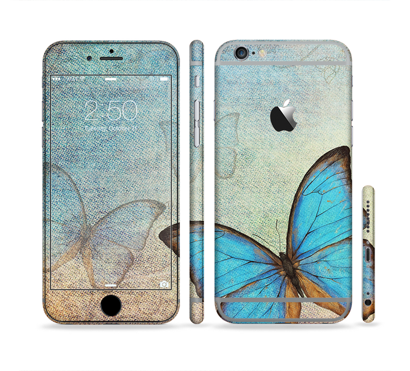 The Vivid Blue Butterfly On Textile Sectioned Skin Series for the Apple iPhone 6/6s Plus