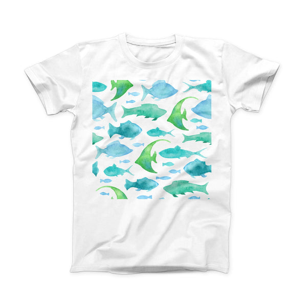 The Vivid Blue Watercolor Sea Creatures ink-Fuzed Front Spot Graphic Unisex Soft-Fitted Tee Shirt