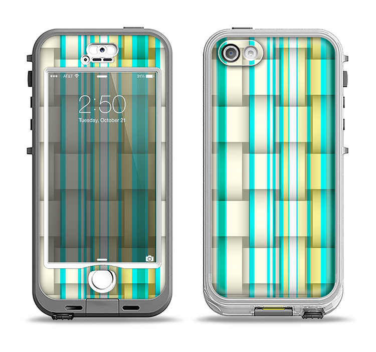 The Vivid Green and Yellow Woven Pattern Apple iPhone 5-5s LifeProof Nuud Case Skin Set