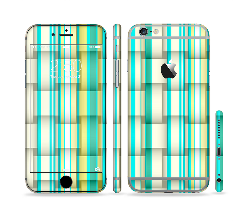 The Vivid Green and Yellow Woven Pattern Sectioned Skin Series for the Apple iPhone 6/6s Plus