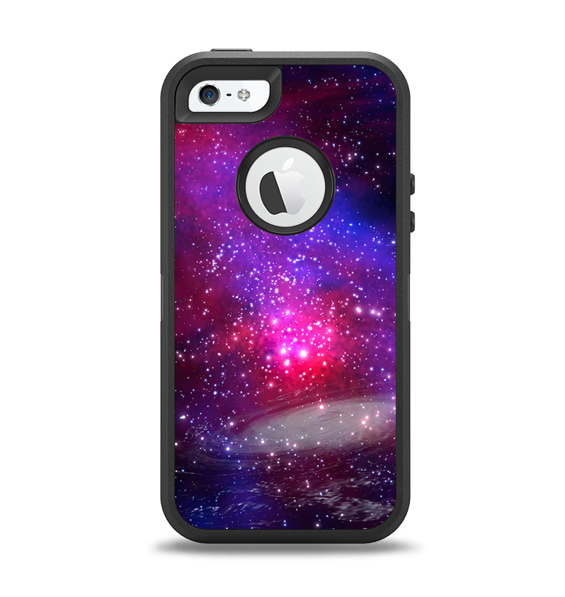 The Vivid Pink Galaxy Lights Apple iPhone 5-5s Otterbox Defender Case Skin Set