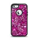 The Vivid Pink and White Paisley Birds Apple iPhone 5-5s Otterbox Defender Case Skin Set