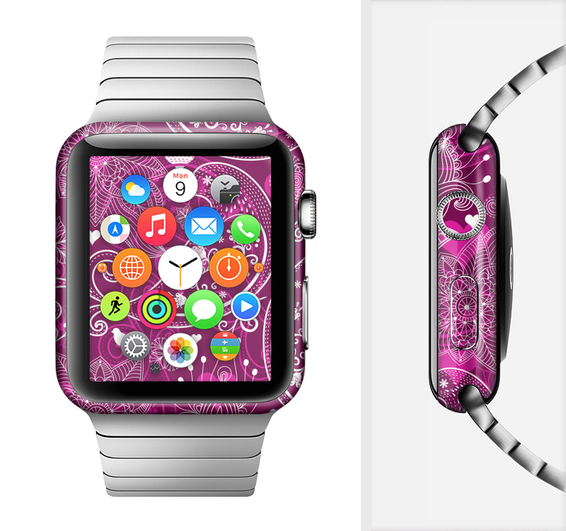 The Vivid Pink and White Paisley Birds Full-Body Skin Set for the Apple Watch