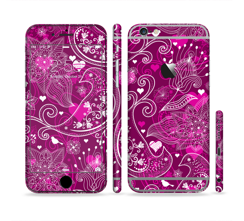The Vivid Pink and White Paisley Birds Sectioned Skin Series for the Apple iPhone 6/6s Plus