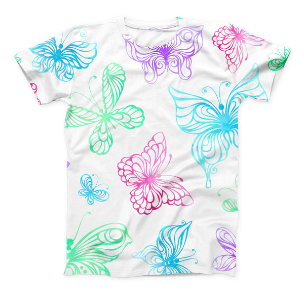 The Vivid Vector Butterflies ink-Fuzed Unisex All Over Full-Printed Fitted Tee Shirt
