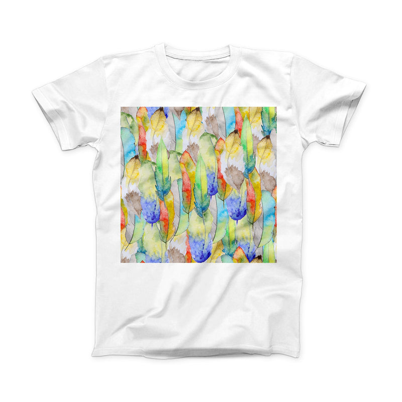 The Vivid Watercolor Feather Overlay ink-Fuzed Front Spot Graphic Unisex Soft-Fitted Tee Shirt