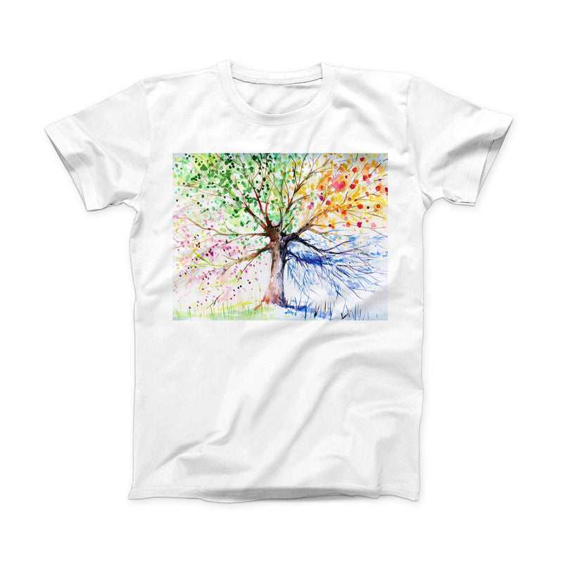The WaterColor Vivid Tree ink-Fuzed Front Spot Graphic Unisex Soft-Fitted Tee Shirt