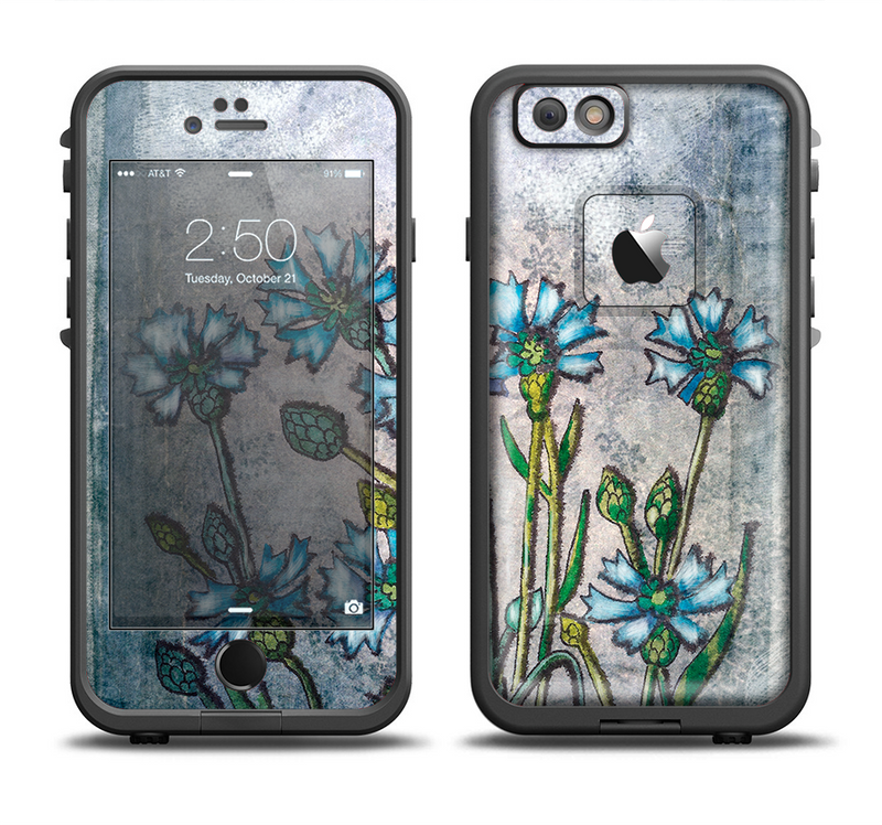 The Watercolor Blue Vintage Flowers Apple iPhone 6/6s LifeProof Fre Case Skin Set