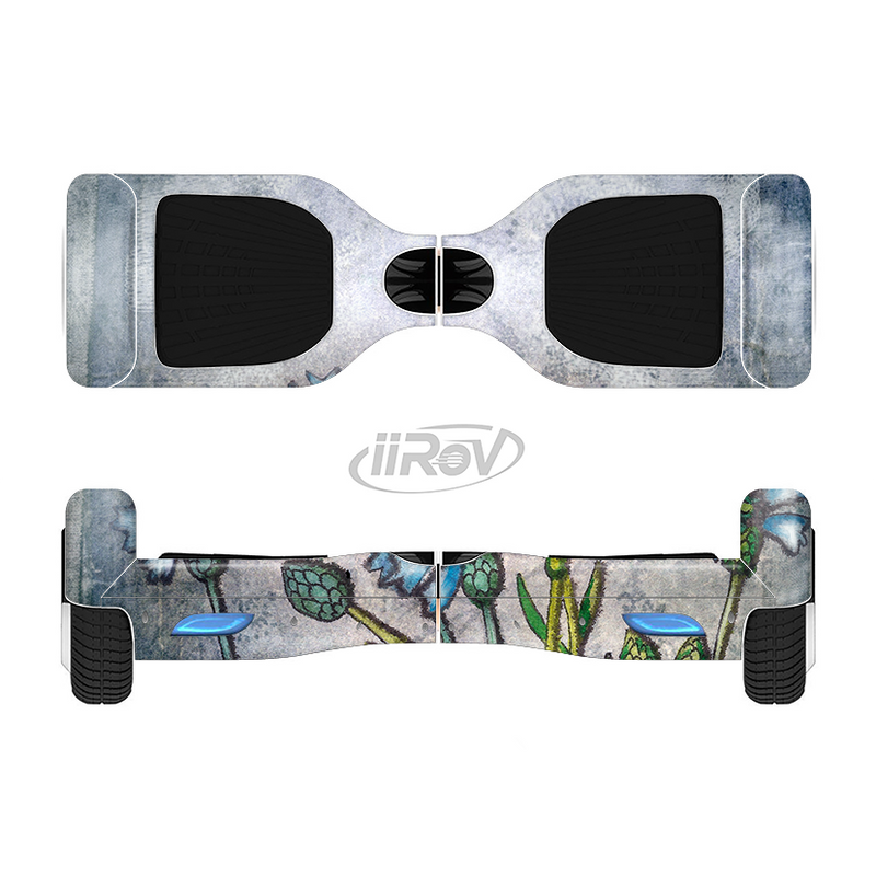 The Watercolor Blue Vintage Flowers Full-Body Skin Set for the Smart Drifting SuperCharged iiRov HoverBoard
