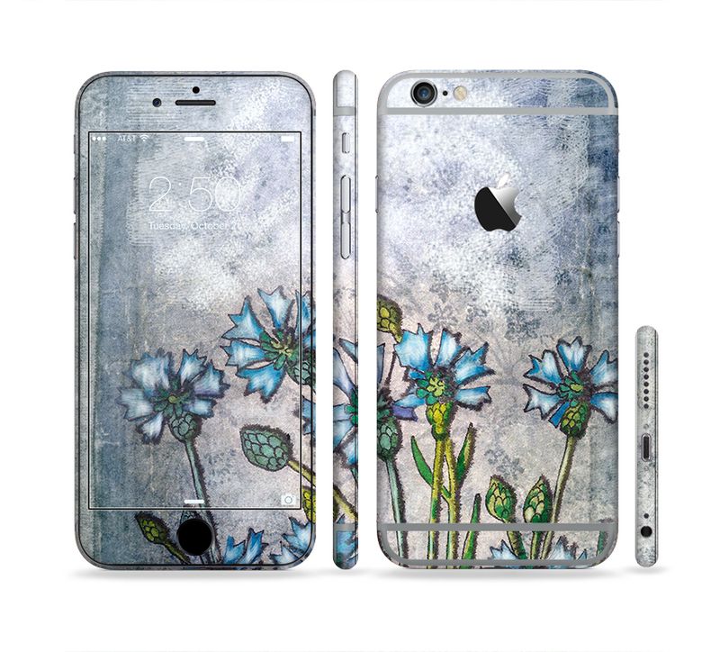 The Watercolor Blue Vintage Flowers Sectioned Skin Series for the Apple iPhone 6/6s