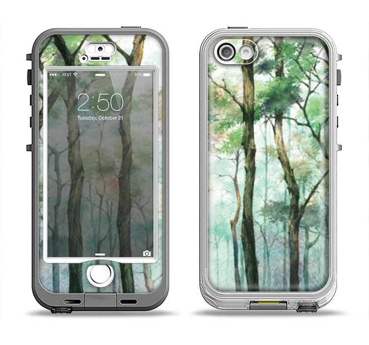 The Watercolor Glowing Sky Forrest Apple iPhone 5-5s LifeProof Nuud Case Skin Set