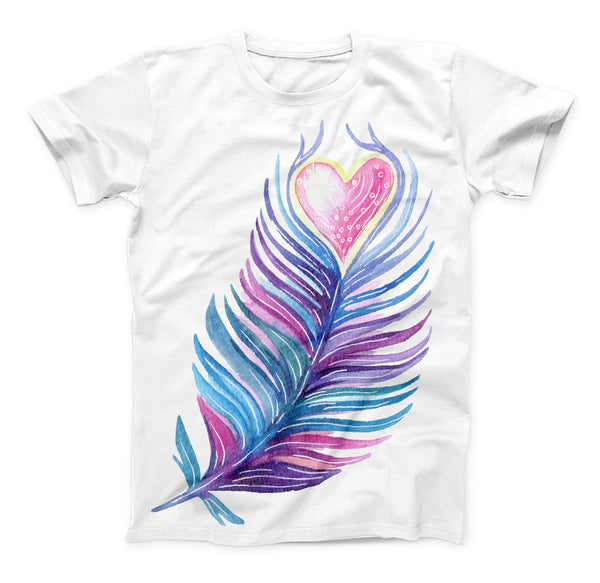 The Watercolor Heart Feather ink-Fuzed Unisex All Over Full-Printed Fitted Tee Shirt