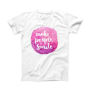 The Watercolor Pink Make People Smile ink-Fuzed Front Spot Graphic Unisex Soft-Fitted Tee Shirt