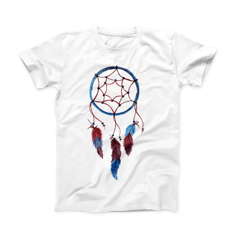 The Watercolor Red and Blue Toned Dream Catcher ink-Fuzed Front Spot Graphic Unisex Soft-Fitted Tee Shirt