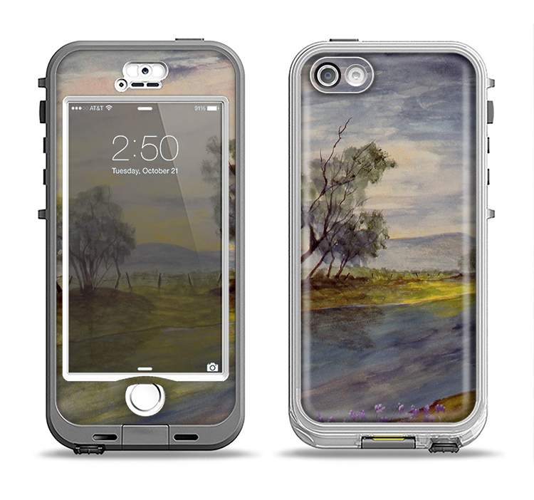 The Watercolor River Scenery Apple iPhone 5-5s LifeProof Nuud Case Skin Set
