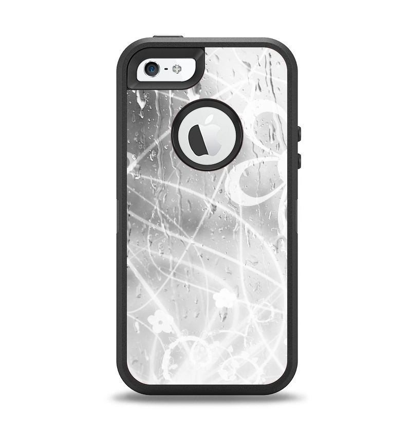 The Watered Floral Glass Apple iPhone 5-5s Otterbox Defender Case Skin Set