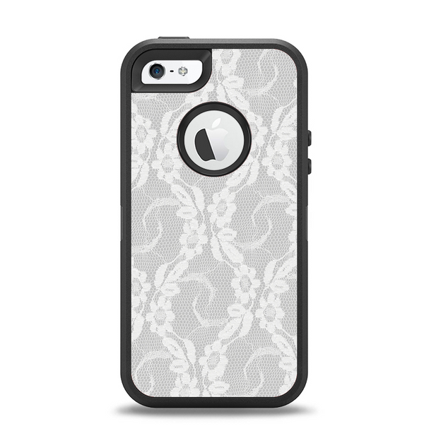 The White Floral Lace Apple iPhone 5-5s Otterbox Defender Case Skin Set