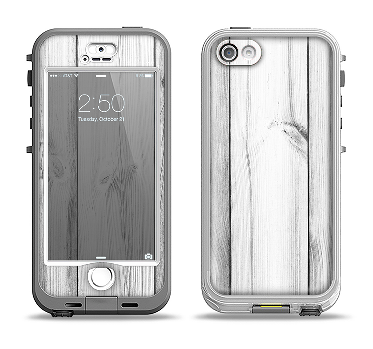 The White & Gray Wood Planks Apple iPhone 5-5s LifeProof Nuud Case Skin Set