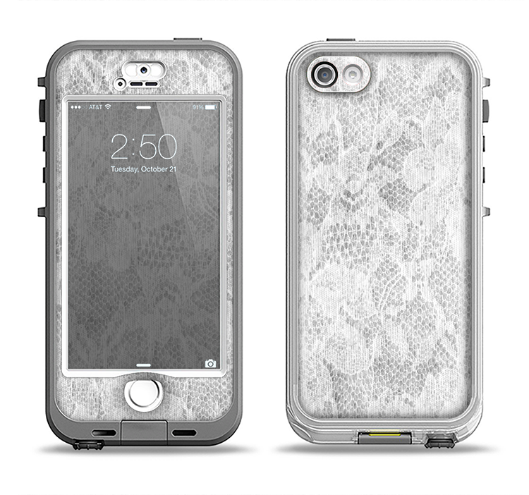 The White Textured Lace Apple iPhone 5-5s LifeProof Nuud Case Skin Set
