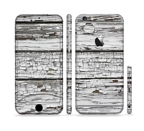 The White Wide Aged Wood Planks Sectioned Skin Series for the Apple iPhone 6/6s