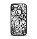 The White and Black Flower Illustration Apple iPhone 5-5s Otterbox Defender Case Skin Set