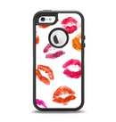 The White with Colored Pucker Lip Prints Apple iPhone 5-5s Otterbox Defender Case Skin Set