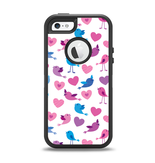 The White with Pink & Blue Vector Tweety Birds Apple iPhone 5-5s Otterbox Defender Case Skin Set