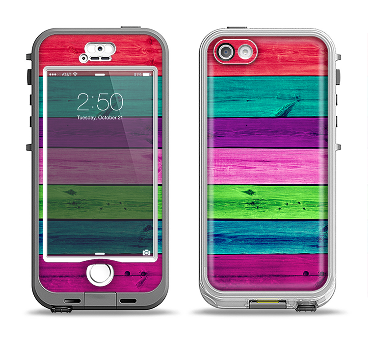 The Wide Neon Wood Planks Apple iPhone 5-5s LifeProof Nuud Case Skin Set