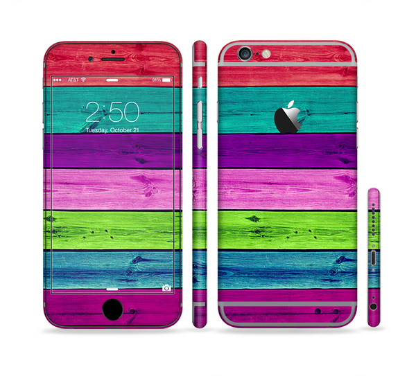 The Wide Neon Wood Planks Sectioned Skin Series for the Apple iPhone 6/6s