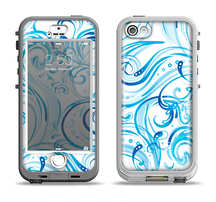 The Wild Blue Swirly Vector Water Pattern Apple iPhone 5-5s LifeProof Nuud Case Skin Set
